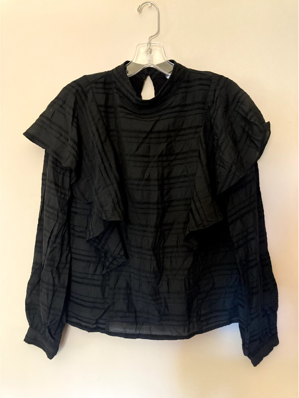 Allison Joy Black Long Sleeve Bowie Ruffle Blouse - size XS - NEW